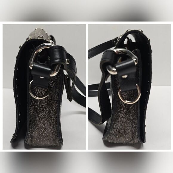 SAS Portrait Collection Studded Leather Crossbody Bag Pewter Metallic - Picture 5 of 10